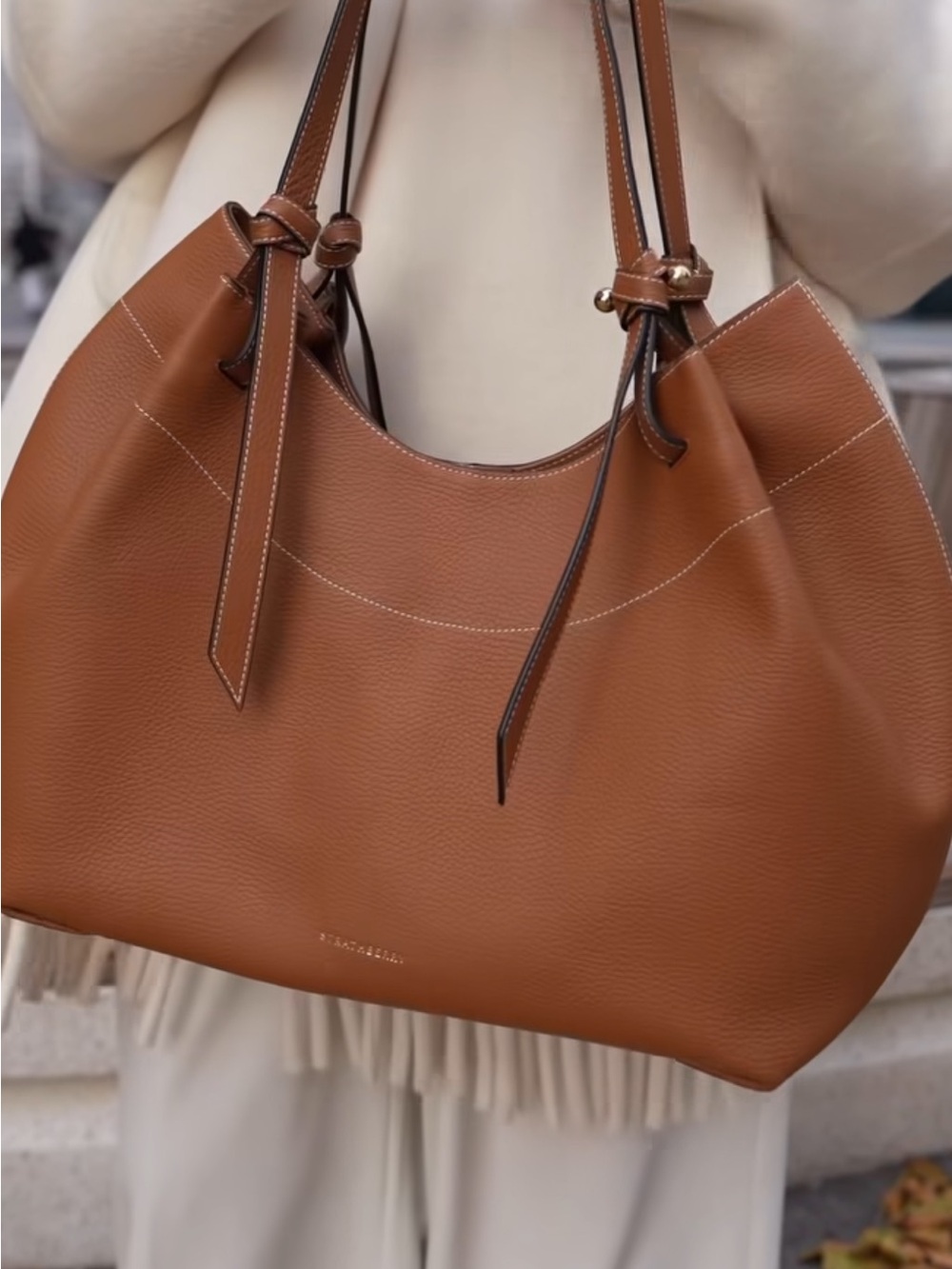 Strathberry Barra Tote Tan Leather Shoulder Tote Bag - Elegant Everyday Style - Picture 4 of 13